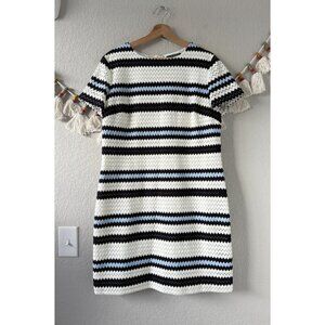 Lauren Ralph Lauren Crochet Stripe Knit Lined Woven Knee Length Dress Coastal 16